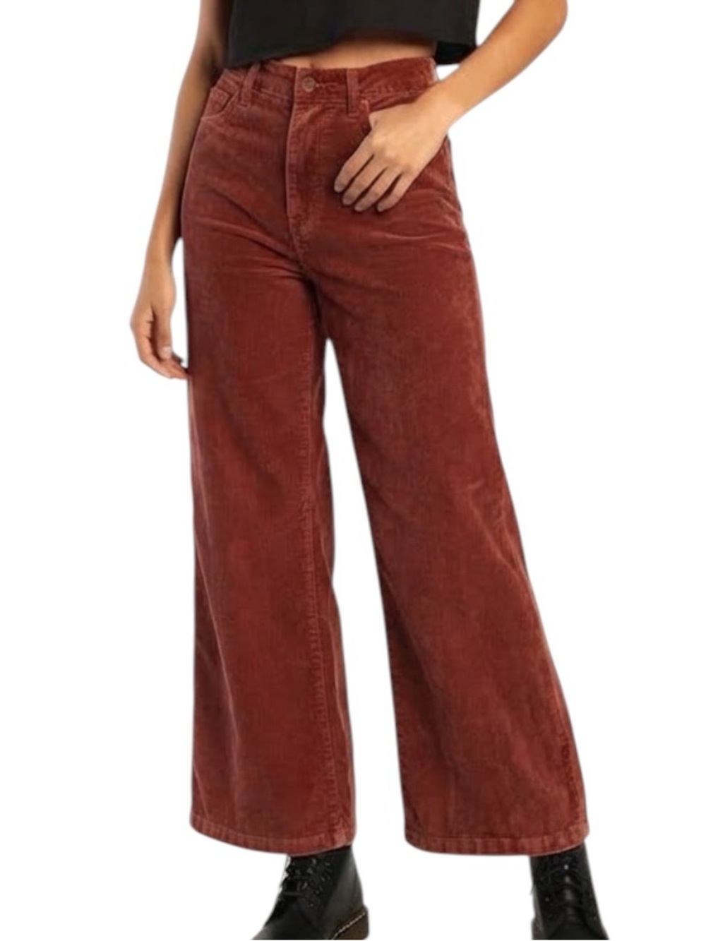 SAGE THE LABEL Rust Corduroy Pleated High Rise Wide Leg Trousers Pants S